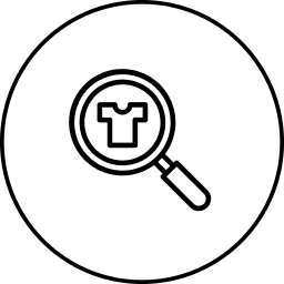 Magnifying glass over a t-shirt icon.