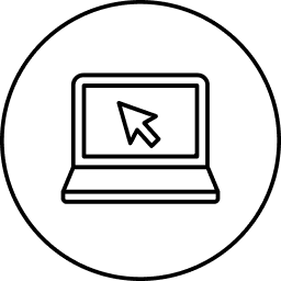 Laptop icon with arrow cursor symbol.