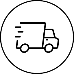 Delivery truck icon with motion lines.