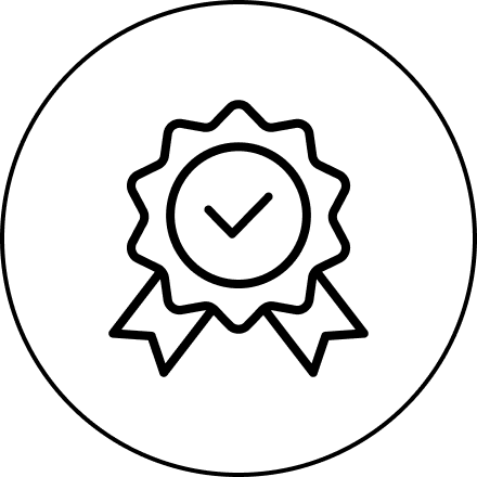 Award ribbon with checkmark inside circle.