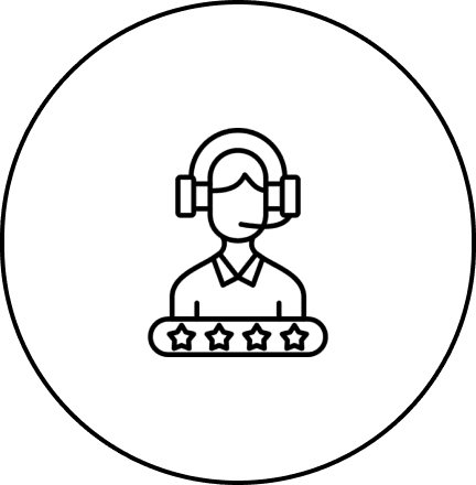 Customer service icon with five-star rating.