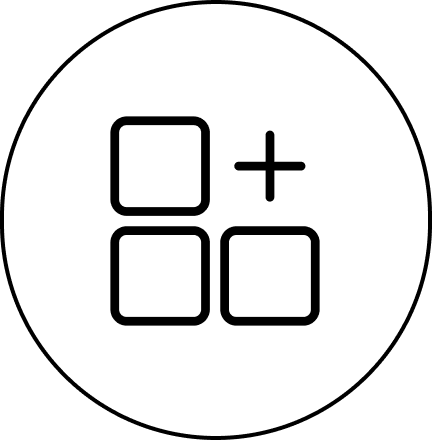 Plus sign with three square icons.