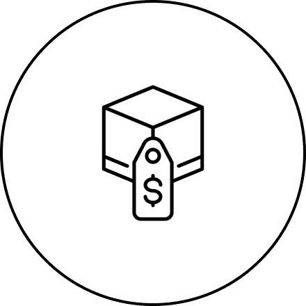 Box with price tag icon in circle.