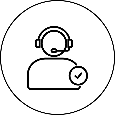 Customer support icon with headset and checkmark.