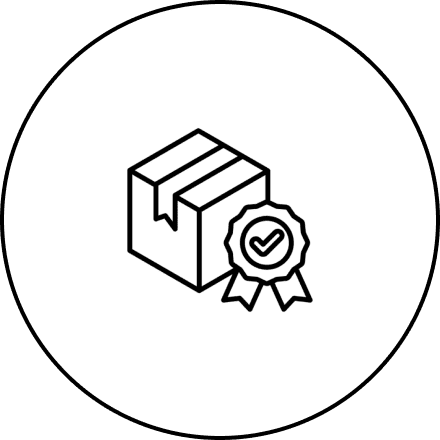 Package with check-marked ribbon icon.